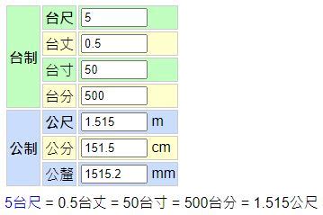 台尺換算公分